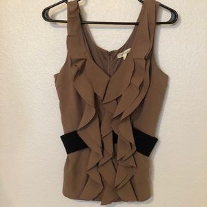 Ruffle front tank top with black belt detail